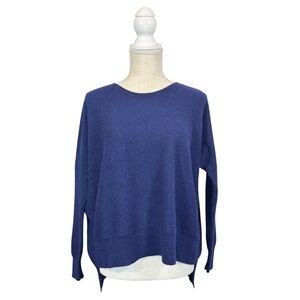 Eileen Fisher 100% Cashmere Navy Pullover Sweater Dolman Sleeve Sz XS Boxy